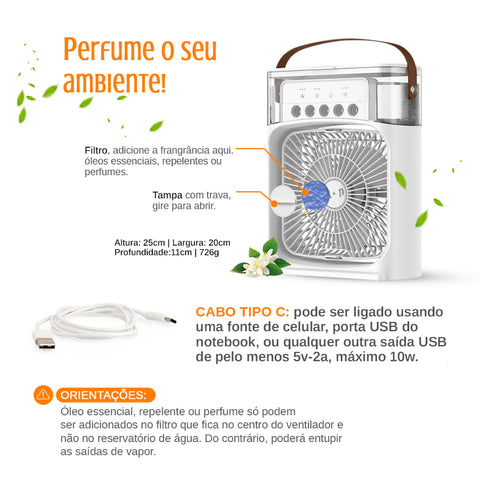 Mini Ventilador e Refrigerador Elétrico Portátil